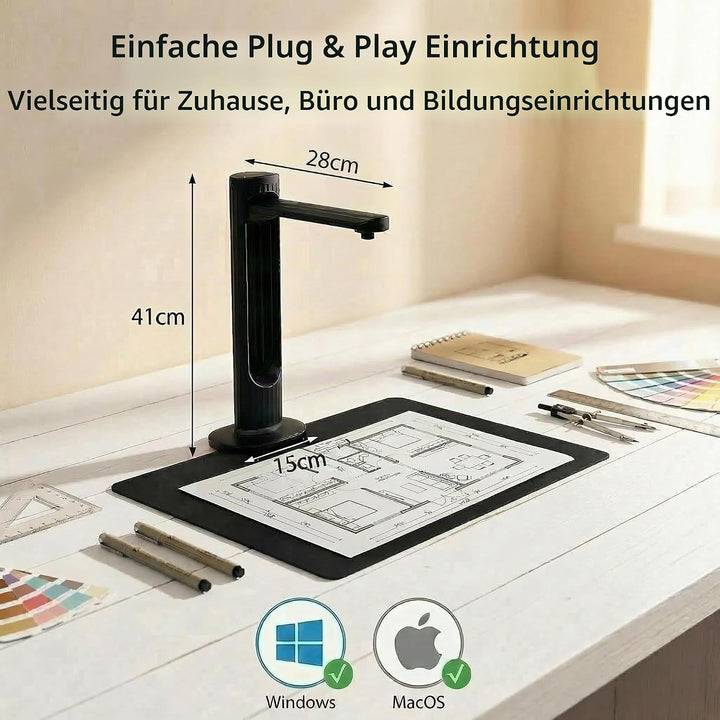 A3 Tragbarer Dokumentenscanner: 23MP Hochauflösende Kamera Auto-Flatten Laser-Positionierung Kompati