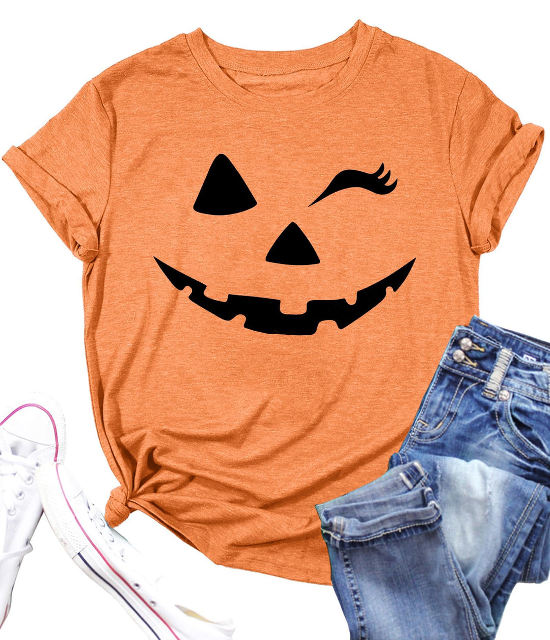 Damen Halloween KüRbisgesicht T-Shirt Frauen KüRbis Shirt Herbst Karneval Shirts L Orange2, L Orange