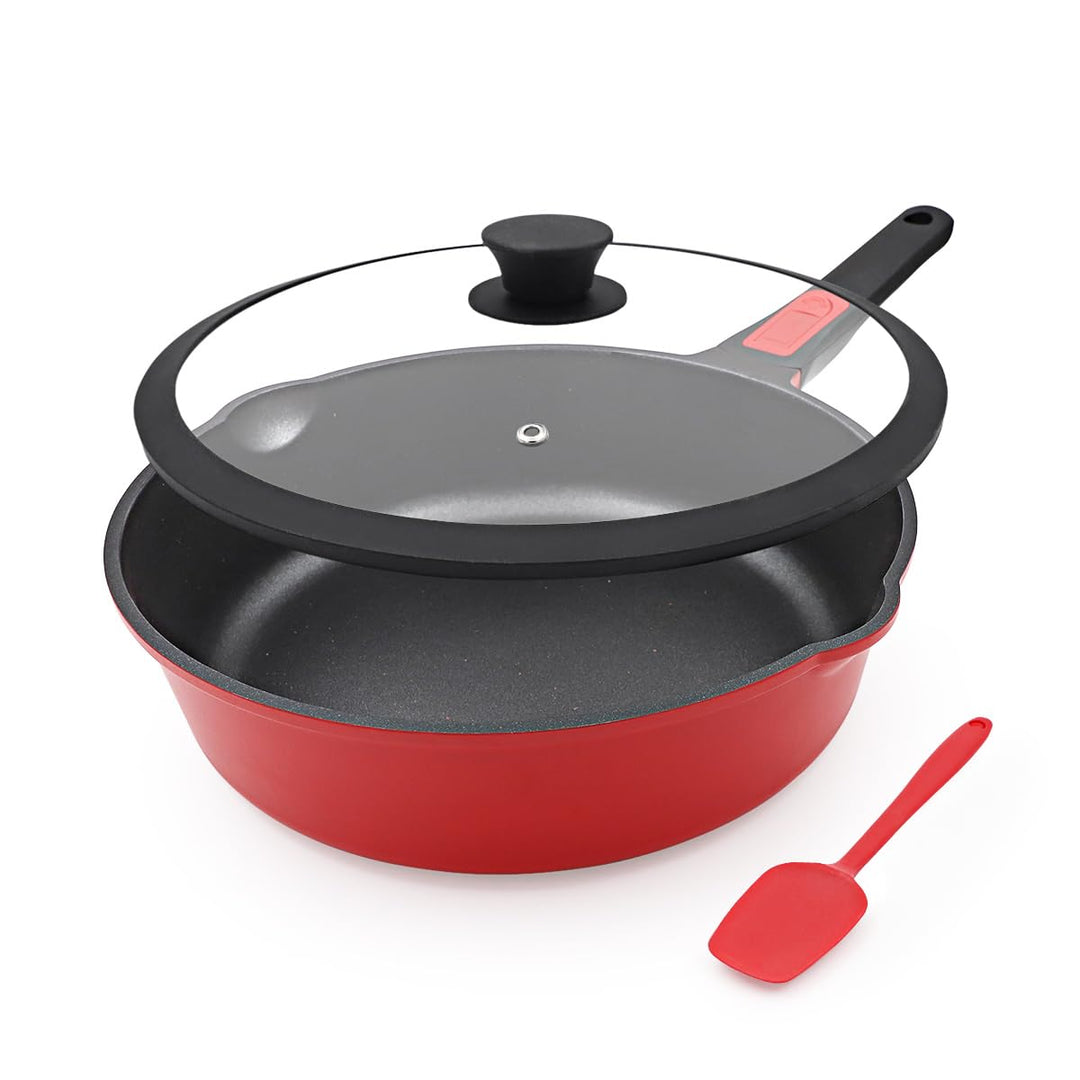 Pfanne 24cm mit Deckel, Aluminium Bratpfanne Hoher Rand mit Abnehmbarer Griff, für alle Herde|Anti-K