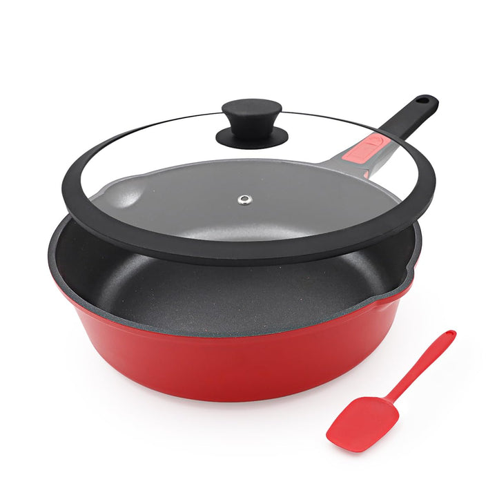 Pfanne 24cm mit Deckel, Aluminium Bratpfanne Hoher Rand mit Abnehmbarer Griff, für alle Herde|Anti-K