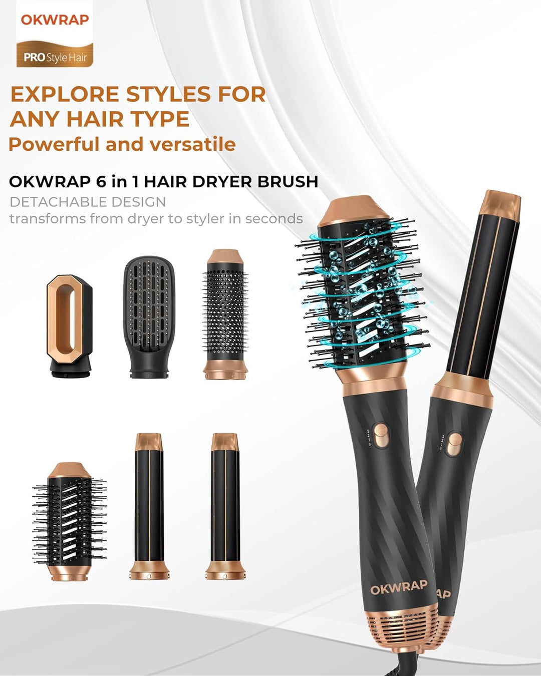 Hair Styler 6 in 1 Airstyler Haarstyler avec 6 accessoires Rundbürstenföhn, Warmluftbürste, Thermal