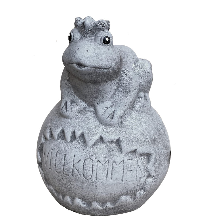 stoneandstyle Steinfigur Frosch auf Kugel Willkommen frostfest Steinguss