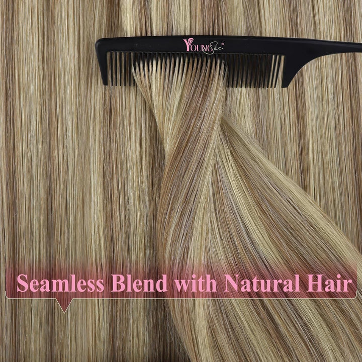 YoungSee Echthaar Extensions Tape Hellbraun 60 cm Tape in Extensions Echthaar Braun Blond Tape in Ex