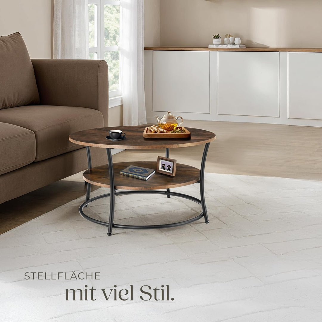 tectake® Tisch rund, 2 Ablagen, Wohnzimmertisch Ø 80, Couchtisch mit Stauraum, Beistelltisch Holz un