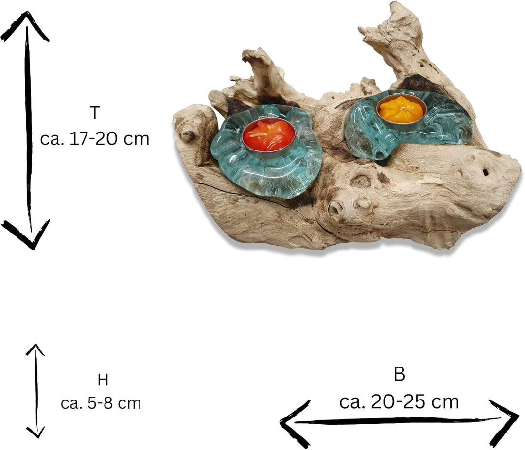 Geschmolzenes Glas auf Wurzelholz Teelichthalter | individueller Kerzenständer mit 1-3 Lichter (2er