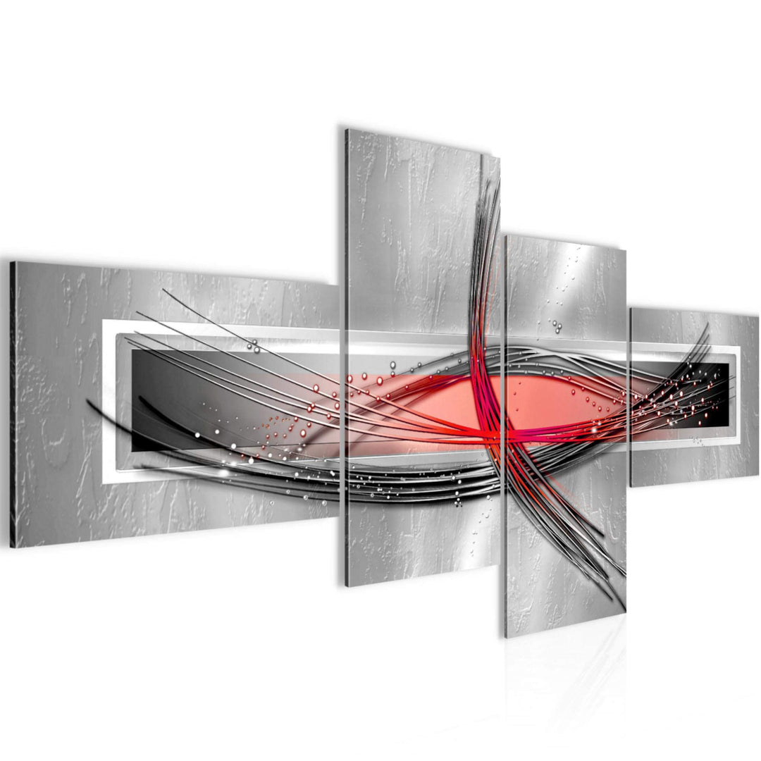 Runa Art Bild Modern Abstrakt - Made in Germany - Wandbilder Figuren Grau Rot 4 Teilig 103642b 100 x