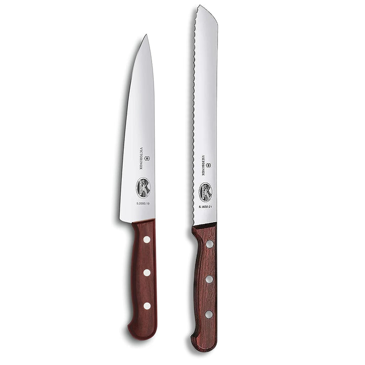 Victorinox Wood Küchengarnitur, Messer Set 2-teilig, Brotmesser, Tranchiermesser, Extra Scharf, Edle