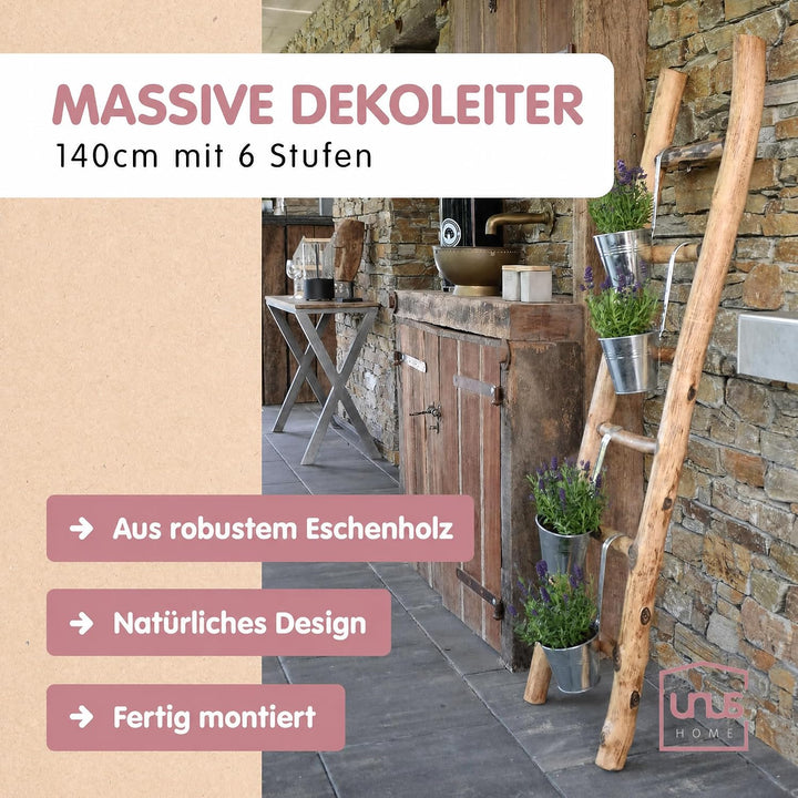 UNUS Dekoleiter Holzleiter Deko Leiter Wand Dekoration Handtuchhalter 150cm weiss Weiss 150 cm, Weis