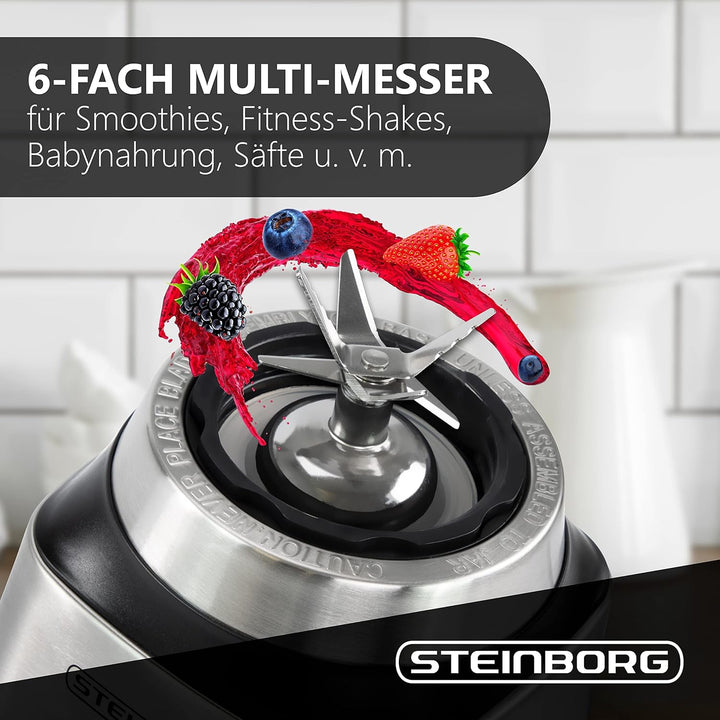 Standmixer | 800 Watt | 6-Fach Metallmesser | 1,5 Liter | 5 Stufen | Glas Edelstahl | Pulsfunktion |