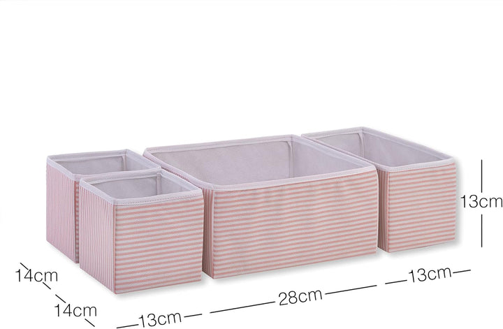 Ocean Home Textile 4er Set Rosa Gestreift Aufbewahrungsbox für Schublade, Faltbare Schubladen Ordnun
