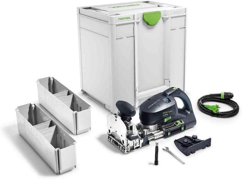 Festool Dübelfräse DF 700 EQ-Plus DOMINO XL (mit DOMINO Fräser, Zusatzanschlag, leere Dübelbox, Gabe