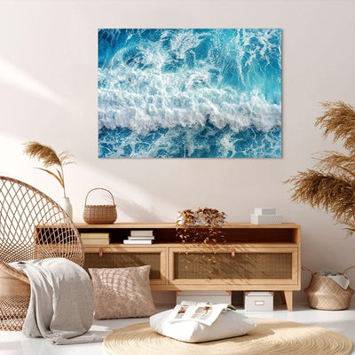 Bilder auf Leinwand 100x70cm Leinwandbild mit Rahmen Meer Welle Ozean Gross Wanddeko Bild Schlafzimm