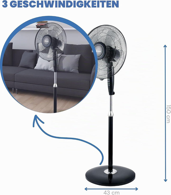 ARDES - Standventilator, leistungsstark, leise, 5 Flügel, 40 cm, oszillierend, mit verstellbarer Höh