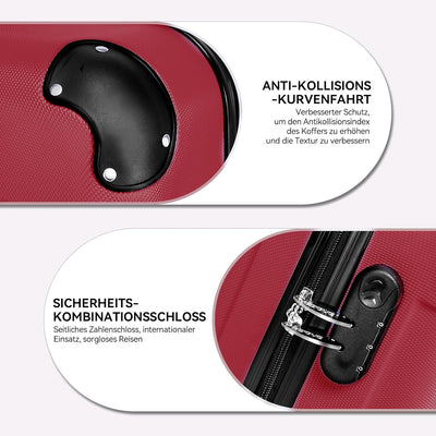 BEIBYE Hartschalen-Koffer Trolley Rollkoffer Reisekoffer Handgepäck 4 Rollen (M-L-XL-Set) (Weinrot,