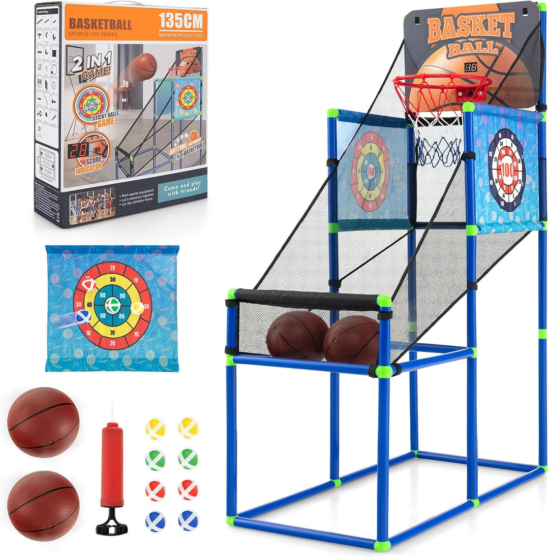 COSTWAY Arcade Basketball Spielset, Basketballständer mit Anzeigetafel & Soundeffekt, Basketballkorb