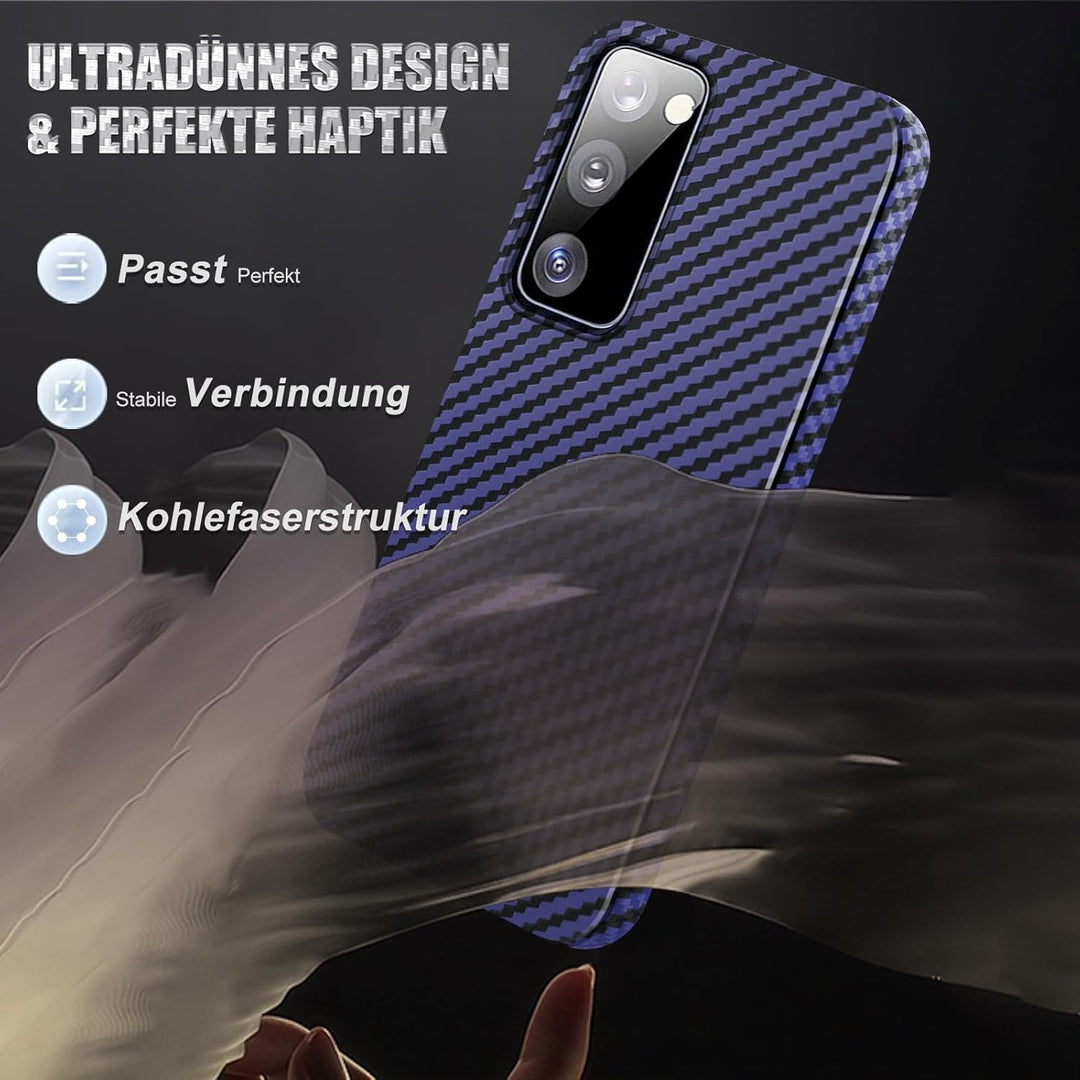für Samsung S20 FE Hülle Carbon mit Schutzfolie Handyhülle S20 FE 5G Hart Case Ultra dünn Hybrid PC
