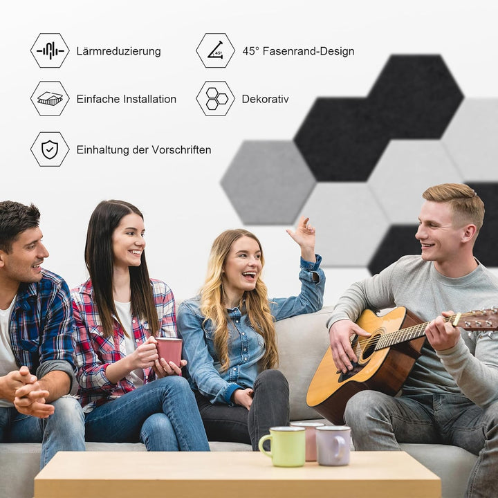 24 Stück Hexagon Akustikplatten selbstklebend, Abdeckung 1.4㎡, Schallschutz & Schalldämmung für Wänd