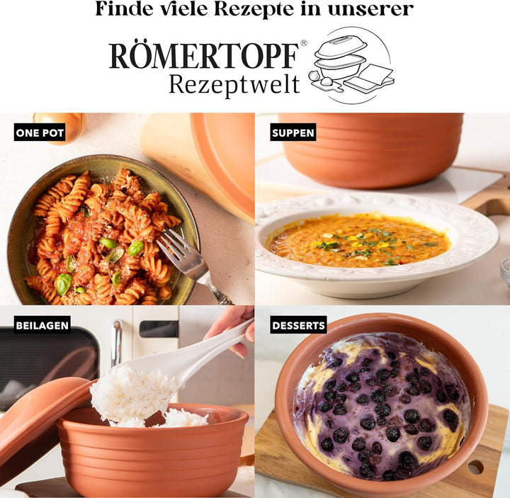 Römertopf Multibräter rund aus Naturton Keramik Bräter für bis zu 4 Personen & einem Volumen von 2 L