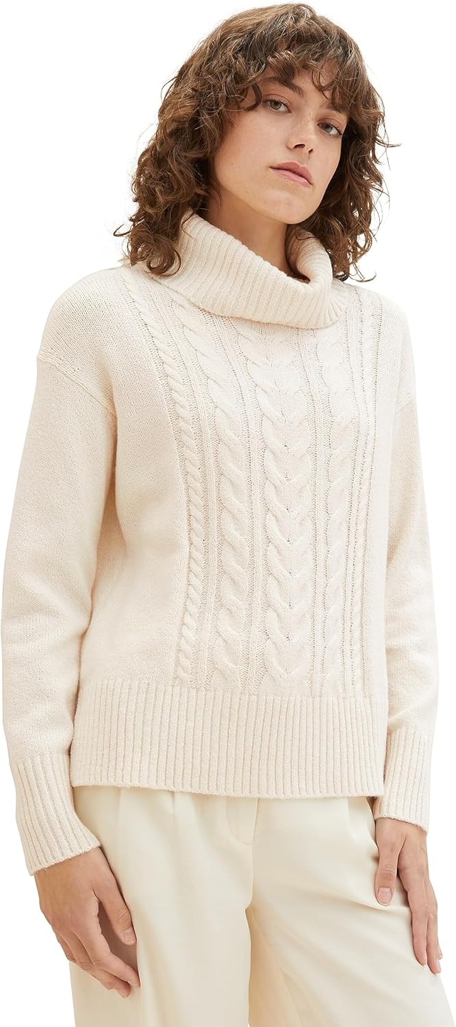 TOM TAILOR Damen Strickpullover mit Rollkragen XXS 17573 - Soft Beige Melange, XXS 17573 - Soft Beig