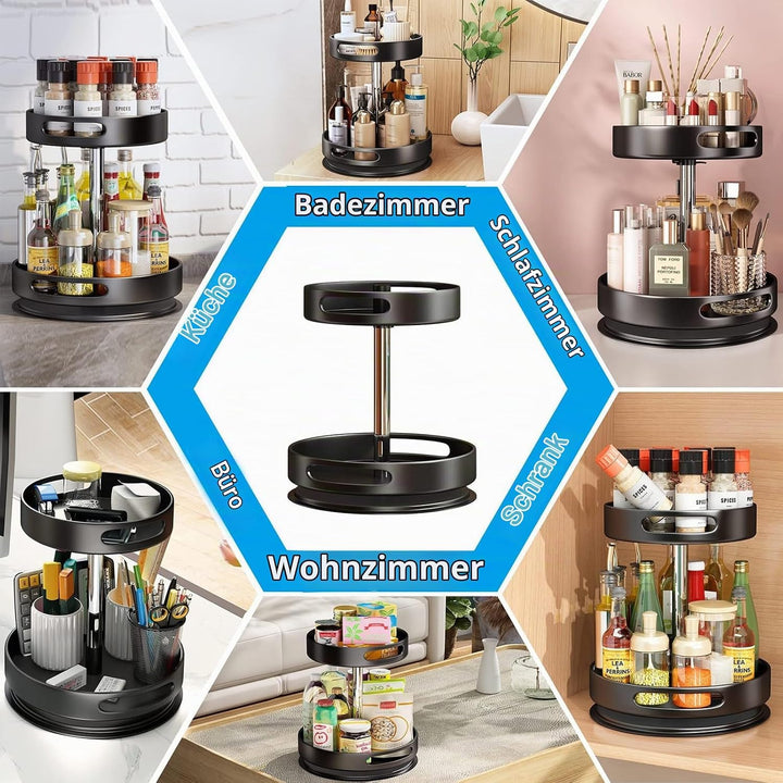 Lazy Susan Organizer, 2/3 Etagen 360° Drehbares Gewürzregal, Kohlenstoffstahl Drehteller Gewürzhalte
