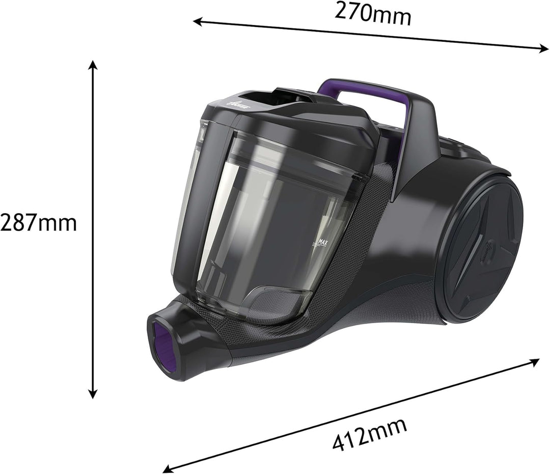 Hoover HP1 Staubsauger beutellos, leistungsstarker Bodenstaubsauger mit 2L-Behälter, EPA-Staubfilter