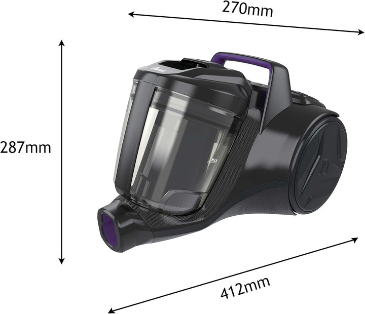Hoover HP1 Staubsauger beutellos, leistungsstarker Bodenstaubsauger mit 2L-Behälter, EPA-Staubfilter
