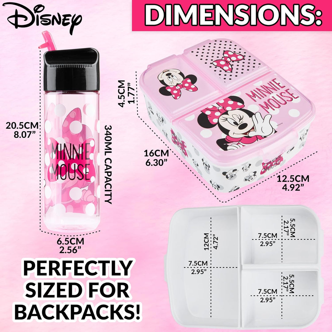Disney Minnie Mouse Kinder Lunchbox mit Fächern und Wasserflasche für Schule und Ausflüge (Rosa), Ro