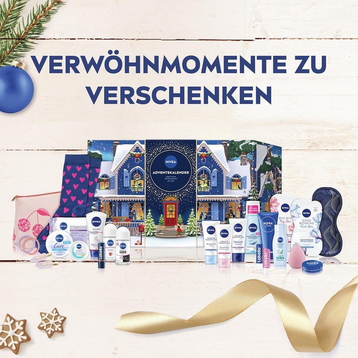 NIVEA Adventskalender 2025 – 24 Türchen mit verwöhnenden Überraschungen, Weihnachtskalender mit Pfle