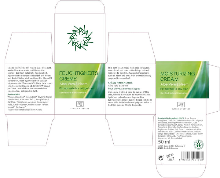 Classic Ayurveda - Feuchtigkeitscreme, BDIH - 50 ml