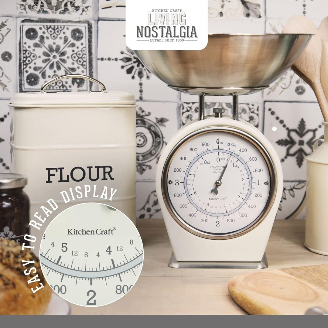 KitchenCraft Living Nostalgia Mechanische Küchenwaage, Traditionelle Waage in Vintage-Optik mit Wieg