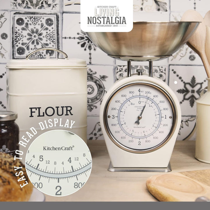 KitchenCraft Living Nostalgia Mechanische Küchenwaage, Traditionelle Waage in Vintage-Optik mit Wieg