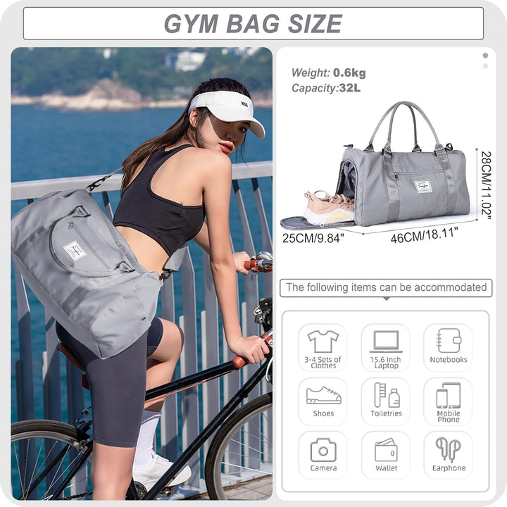 HYC00 Sport Duffel Bag Damen,Handgepäck 45x36x20 für Ryanair Cabin Bags Sporttasche mit Nassfach &amp; S