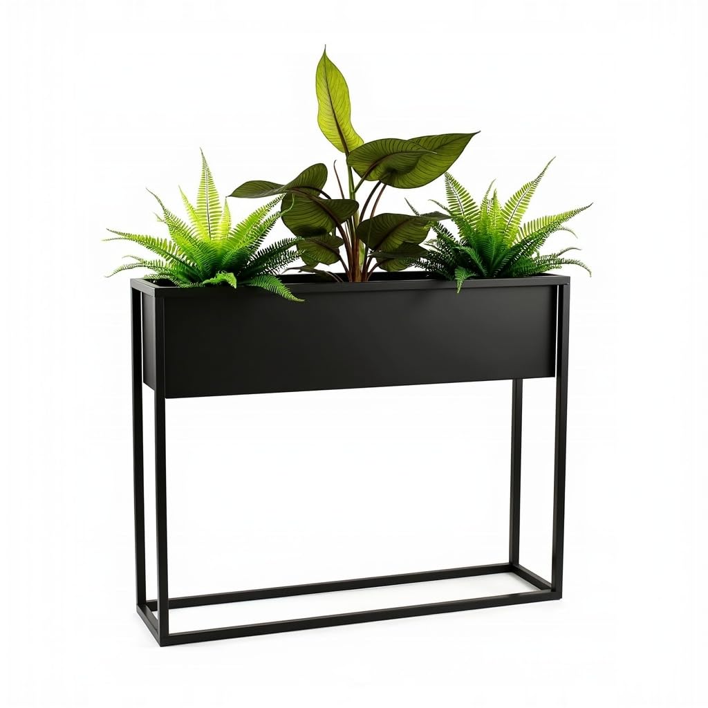 Pflanzenständer Petto - 80x21x60cm - Farbe Schwarz - für Zimmerblumen - Metallregal - Dekorativer Ti
