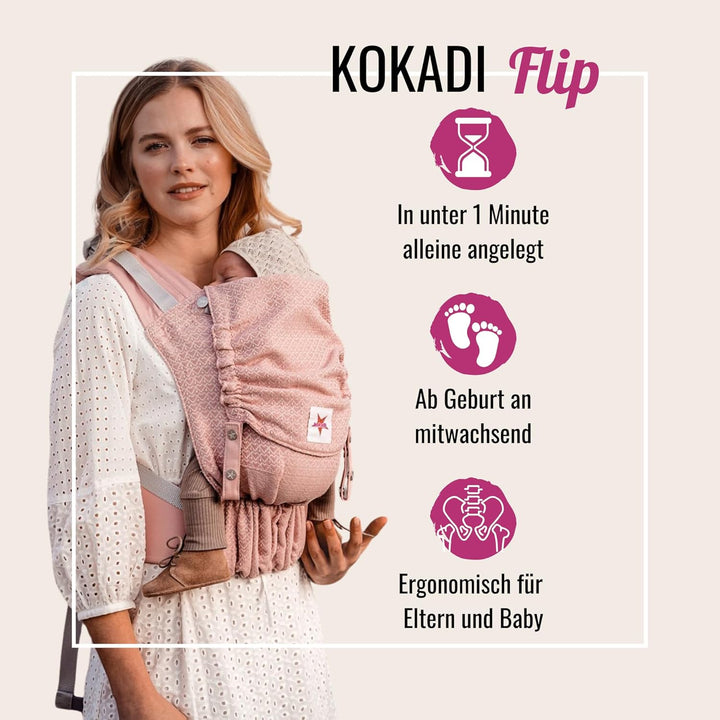 KOKADI Babytrage Flip Just (Babysize) – Ergonomisch, sicher & anpassbar, handgefertigt aus 100% Bio-