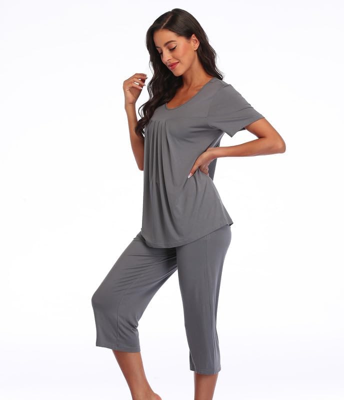 COLORFULLEAF Schlafanzug Damen Still Pyjama Set Zweiteiler Damen Sommer Leichter Kurzarm Nachtwäsche