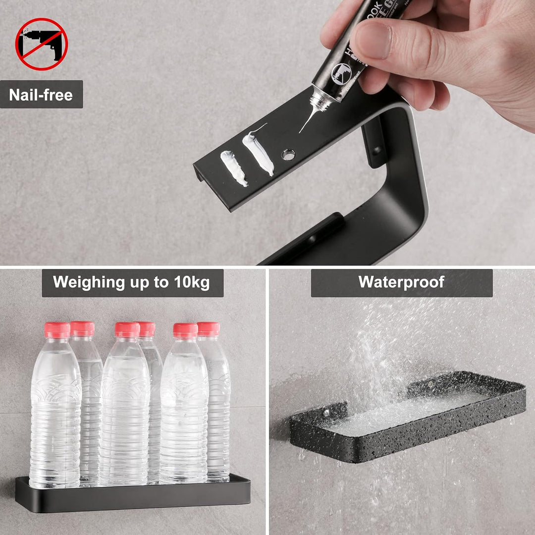 DUFU Selbstklebendes Duschregal Ohne Bohren - Raumfahrt-Aluminium-Korb mit Gehärtetem Glas | 30cm Sc
