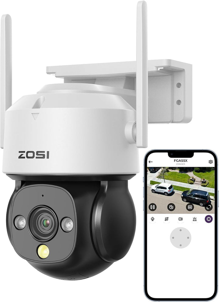 ZOSI 4MP WLAN Überwachungskamera Aussen, Pan/Tilt WiFi Dome Kamera mit Plug-in Strom, 360°/140° Schw