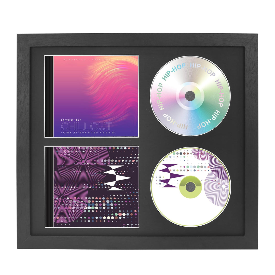 FramePro Doppel-CD Musikrahmen Schaukasten Display 36x32,5 cm Disc und CD Box Echtglas mit Eva Schau