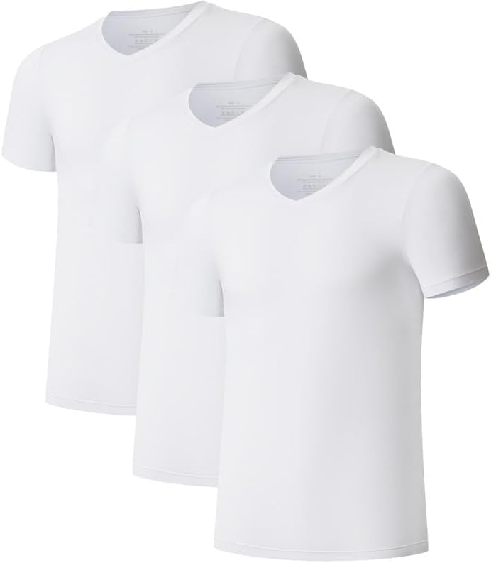 COLORFULLEAF 3/5er Pack Bambus T-Shirt Herren V Ausschnitt/Rundhals Stretch Unterhemd Männer Einfarb