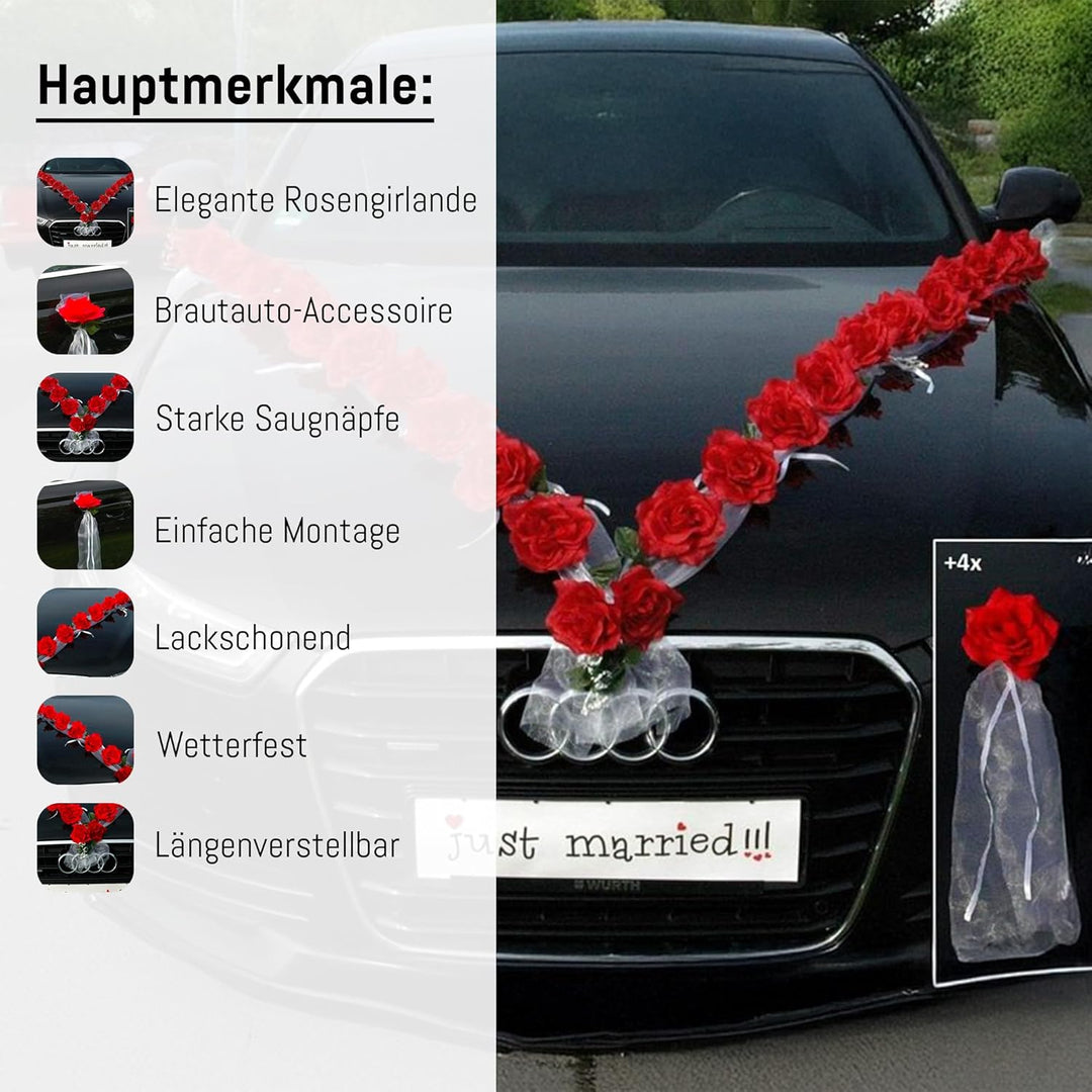 Rosen Girlande Braut Paar Rose Deko Dekoration Autoschmuck Hochzeit Car Auto Wedding ®Auto-schmuck D