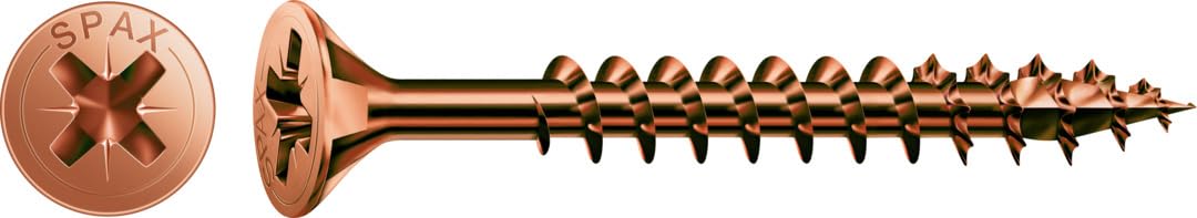 SPAX Universalschraube, 5,0 x 80 mm, 200 Stück, reuzschlitz Z2, Senkkopf, Teilgewinde, 4CUT, Brünier