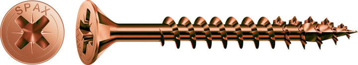 SPAX Universalschraube, 5,0 x 80 mm, 200 Stück, reuzschlitz Z2, Senkkopf, Teilgewinde, 4CUT, Brünier