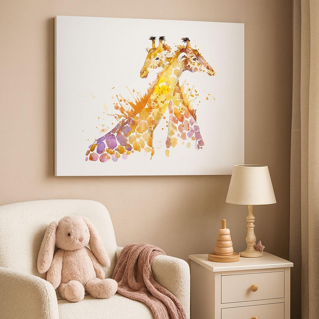 Bilder auf Leinwand Giraffen Tiere Kinder Safari Leinwandbild 70x50cm Wandbilder Dekoration Wohnzimm
