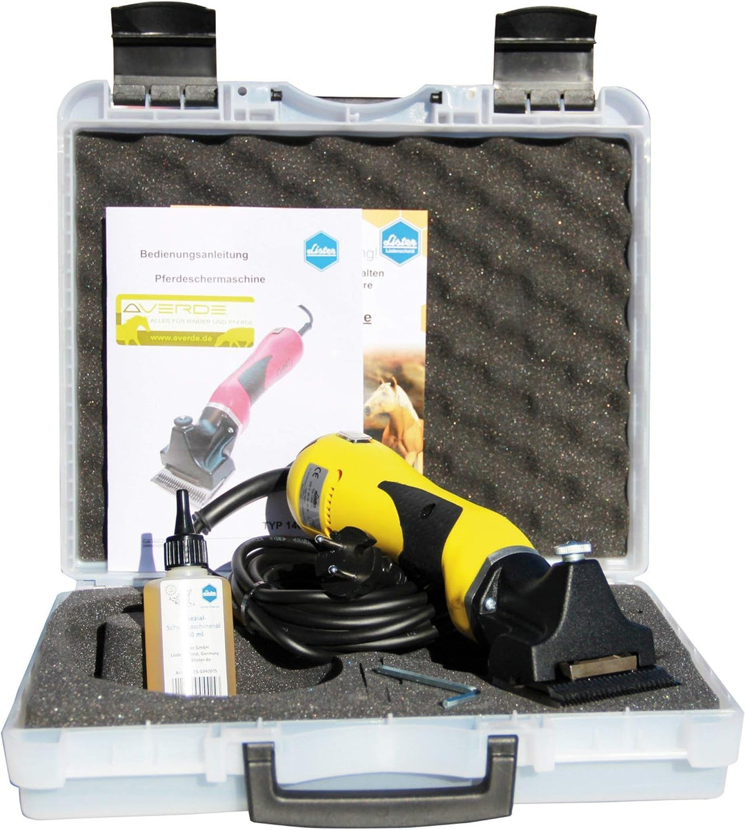 LISTER Pferdeschermaschine LI CUTLI + Messersatz LI 102 + Spezial-Schermaschinenöl + Kunststoffkoffe