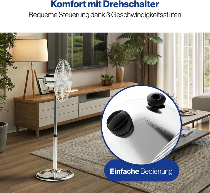 ProfiCare Standventilator leise PC-VL 3064 MS oszillierender Fan, Metall-Stand-Ventilator Ø ca. 40cm