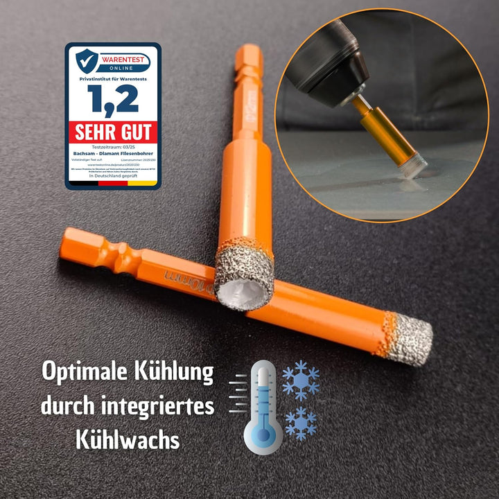 4X Fliesenbohrer Diamantbohrer Set 6mm, Glasbohrer Keramikbohrer Porzellanbohrer Feinsteinzeugbohrer