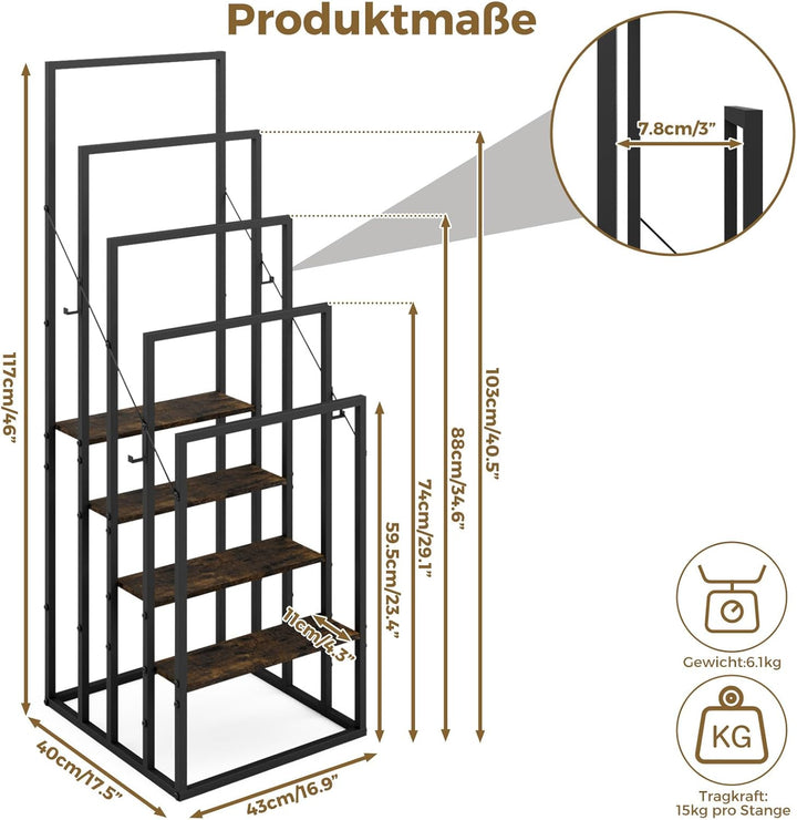 Handtuchständer, Handtuchhalter Stehend mit 5 Handtuchstangen, 4 Ablagen, 4 Haken, Freistehender Bad