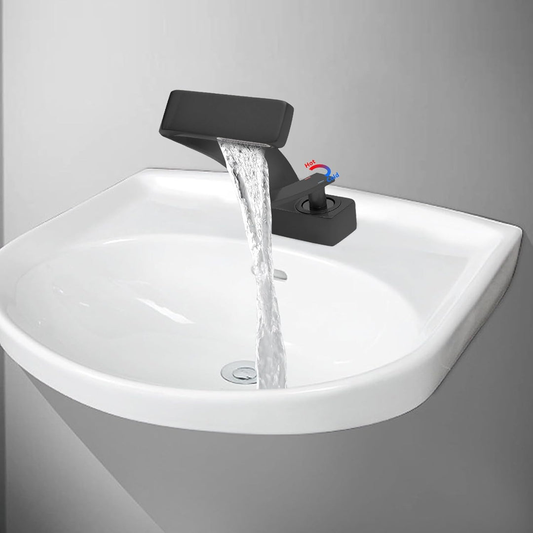 SABUIDDS Waschtischarmatur Einhandmischer Schwarz, Wasserfall Bad Armatur, Wasserhahn Bad aus Kupfer