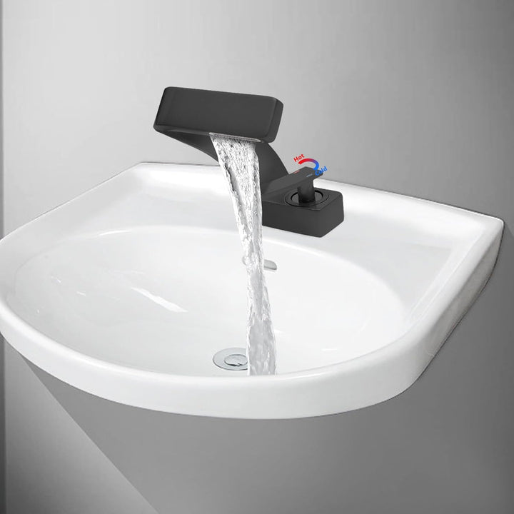 SABUIDDS Waschtischarmatur Einhandmischer Schwarz, Wasserfall Bad Armatur, Wasserhahn Bad aus Kupfer