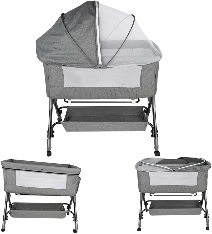 Kedia Babywiege mit Moskitonetz, Babybett &amp; Reisebett mit Rollen, Babybett für Wiegen, höhenverstell